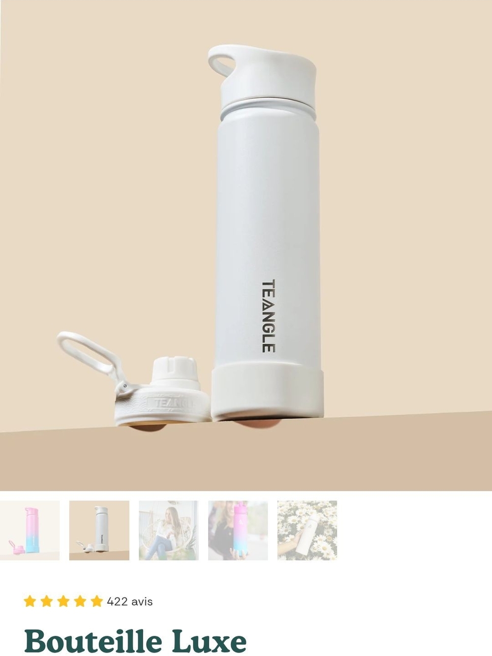 NWT Teangle White Insulated Bottle with Loop Cap